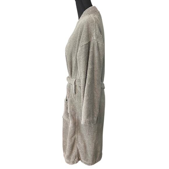 Chakir Turkish Linens 100% Cotton Terry Bath Robe Gray Medium Belted Pockets - Picture 3 of 8